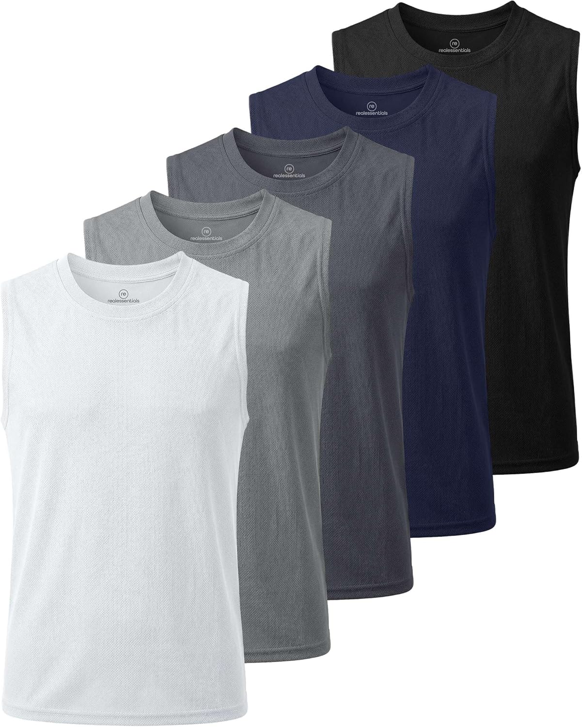 Real Essentials 5 Pack: Boys Mesh Active Tank Tops Athletic Workout Sleeveless Muscle Basketball Sports Dry Fit Teen