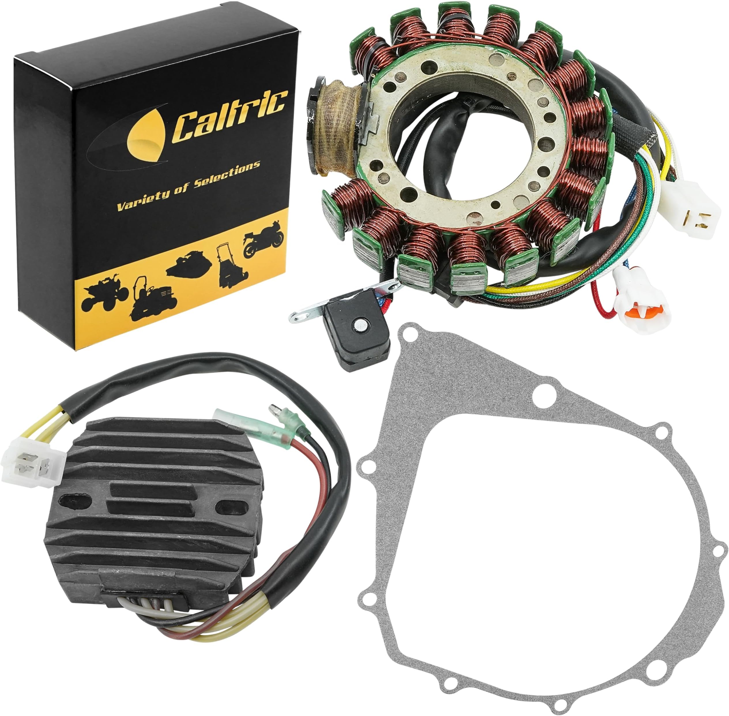 Caltric Stator and Regulator Rectifier Compatible With Yamaha Big Bear 350 Yfm350 1996 1997 1998 with Gasket