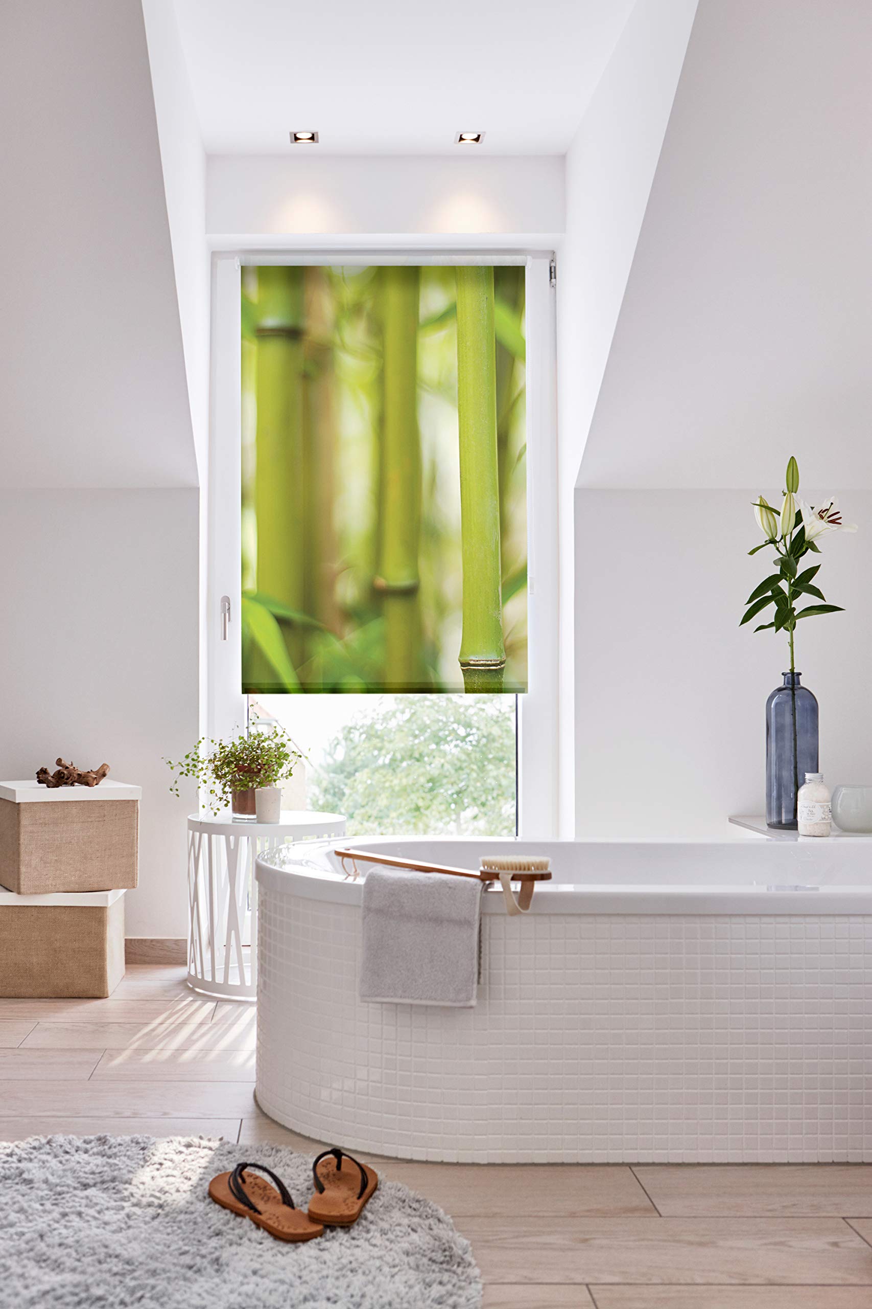 Lichtblick Klemmfix Tageslicht-Rollo Blätter Grün - 70x150cm Ohne Bohren