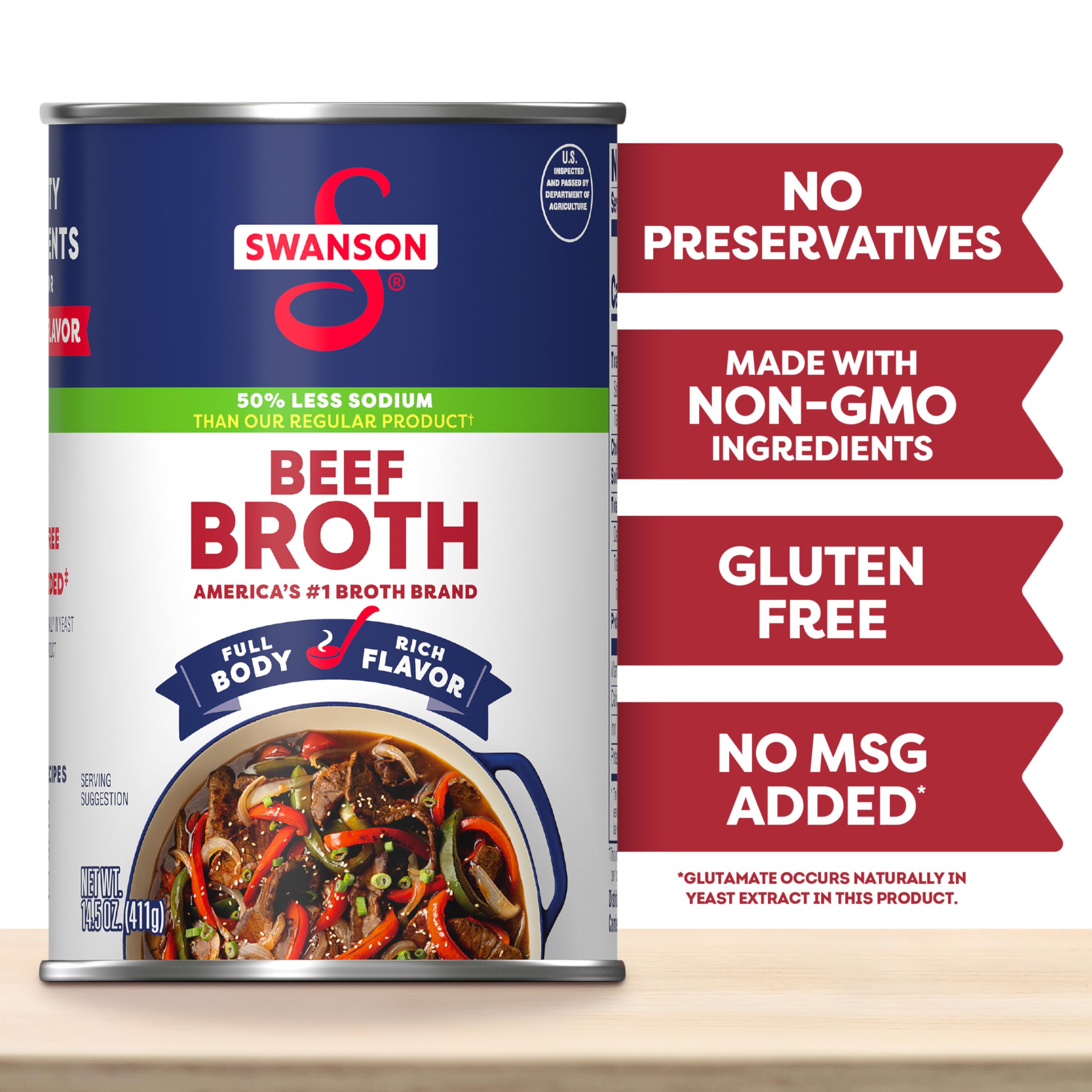 Swanson 50% Less Sodium Beef Broth, 14.5 oz Can (Pack of 4)