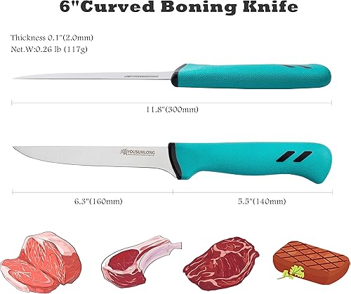 Miniatura 2 de YOUSUNLONG Cuchillo curvo para cortar carne, 6 pulgadas, hoja curvada flexible de acero de molibdeno de alto carbono de alta calidad, cuchillo de