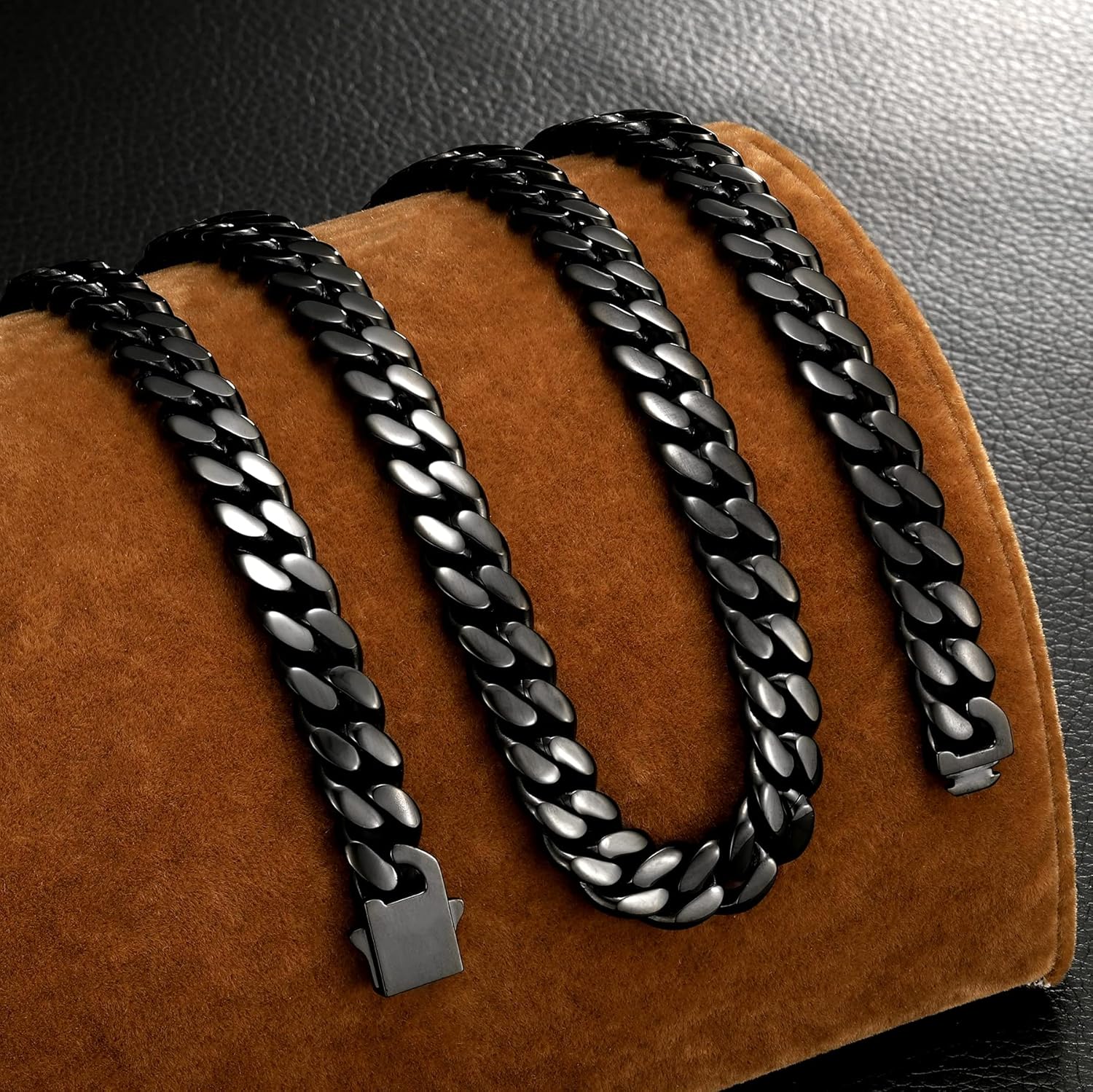 ROWIN&CO Mens 10mm Black Cuban Link Chain Stainless Steel Curb Necklace, Hip Hop Jewelry, Available in 18"-35", Miami Cuban Chains, Includes Gift Box.