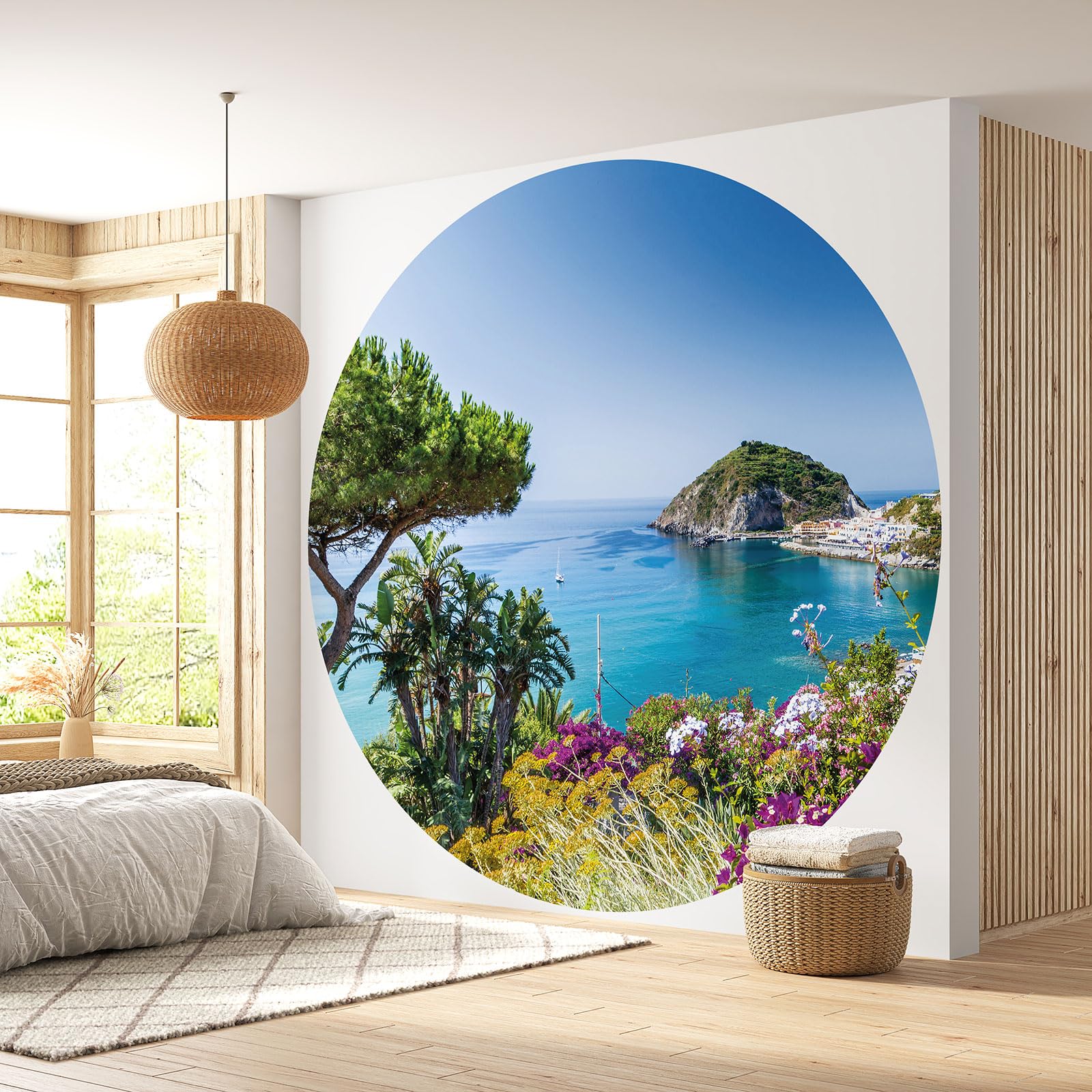 Papier peint rond vue mer Lumalea 250 cm en papier premium lavable
