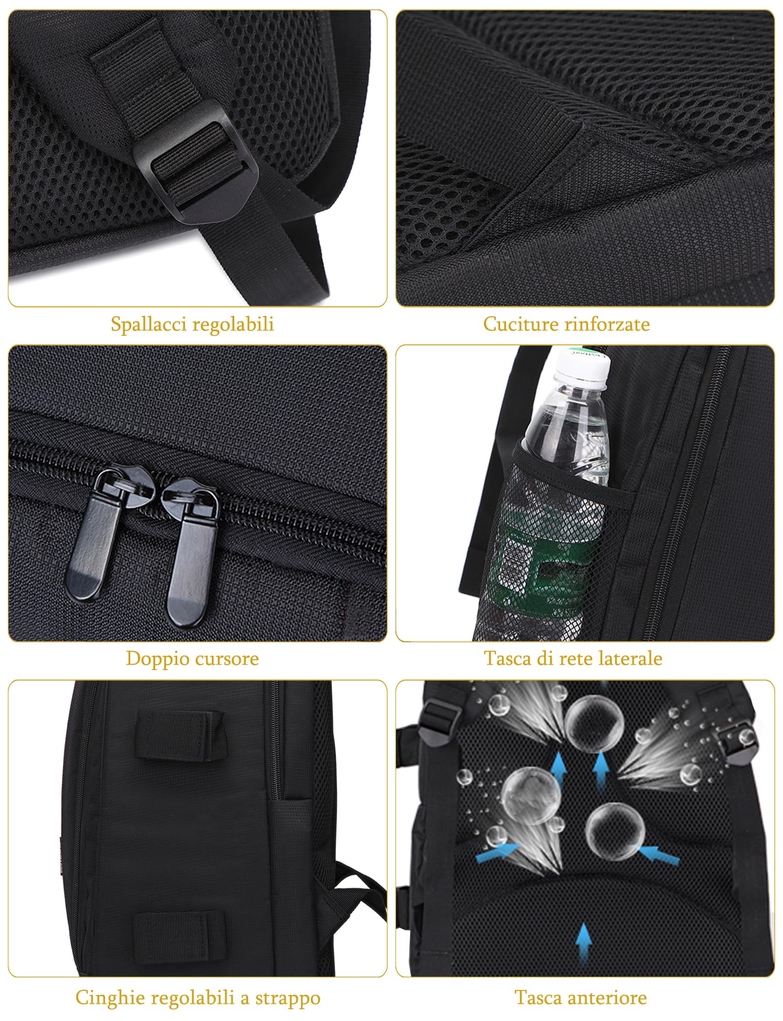 Zaino Fotografico Professionale per Reflex, 45x30x20cm, Borsa Fotografica Imbottita Impermeabile Grande per Fotocamera 3-4 Obiettivi, Laptop fino 15.6" (Nero-grigio)