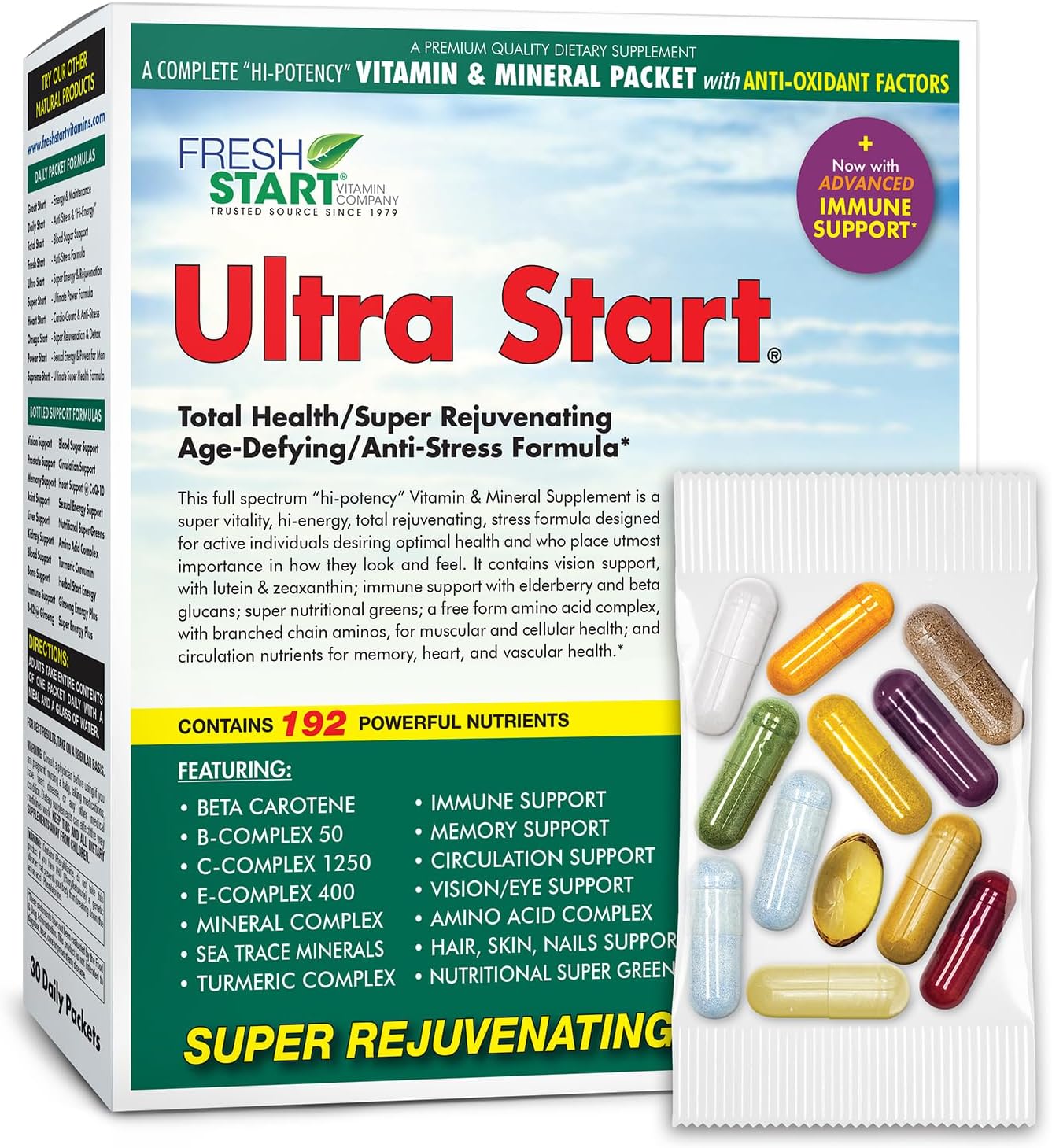 Ultra Start All-in-One Daily Multivitamin Pack | Anti-Aging, Stress & Immune Support | Turmeric, Panax Ginseng, Functional Mushrooms, Beta Glucans, Elderberry & Organic Super Greens | 30-Day Supply