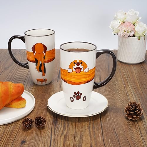 Miniatura 6 de Taza de café de cerámica de porcelana novedosa taza de perro para amantes de los perros, taza de té grande de 20 onzas, regalos de cumpleaños para