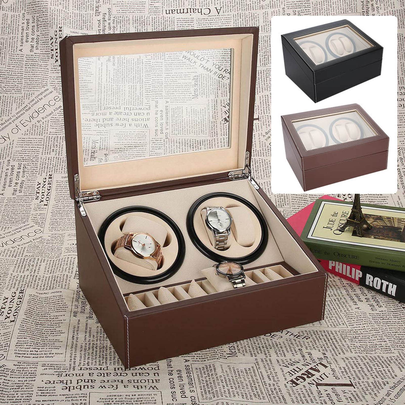 Ejoyous Elettrico Watch Winder, 4 + 6 Scatola Orologi Automatici Porta Scatole Carica del Tempo Dell'orologio Automatico Movimento Macchina con Motore Silenzioso Uomo Polso 31 x 24 x 18 cm
