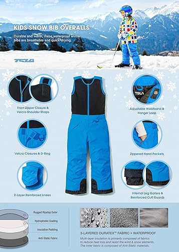 Miniatura 4 de TSLA - Overol con peto invernal para bebés, niñas y niños pequeños, para nieve, snowboard y esquí, de tela antidesgarro Ripstop, impermeable con