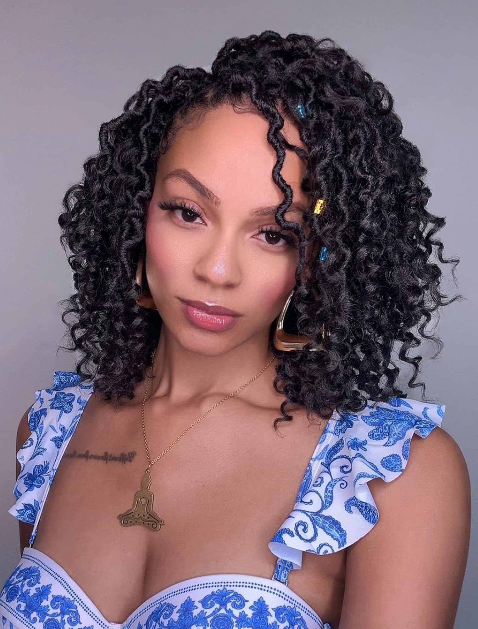 - Goddess Locs Crochet Hair 10 Inch 7 Packs Boho Faux Locs Crochet Hair for Black Women Pre Looped Crochet Locs with Curly Ends (#1B)