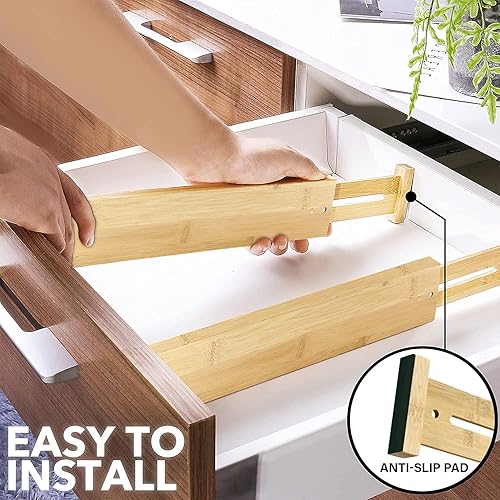 Miniatura 9 de Separadores de cajones de bambú ajustables para ropa, utensilios de cocina, escritorios de oficina, accesorios de baño, calcetines y ropa interior,