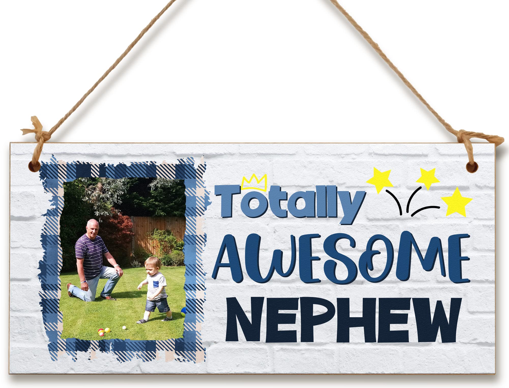 The Plum Penguin Multicolour Personalised Wooden Plaque With Photo Totally Awesome Nephew Gift For Daddy Grandad Door Sign Hanging Man Cave Shed
