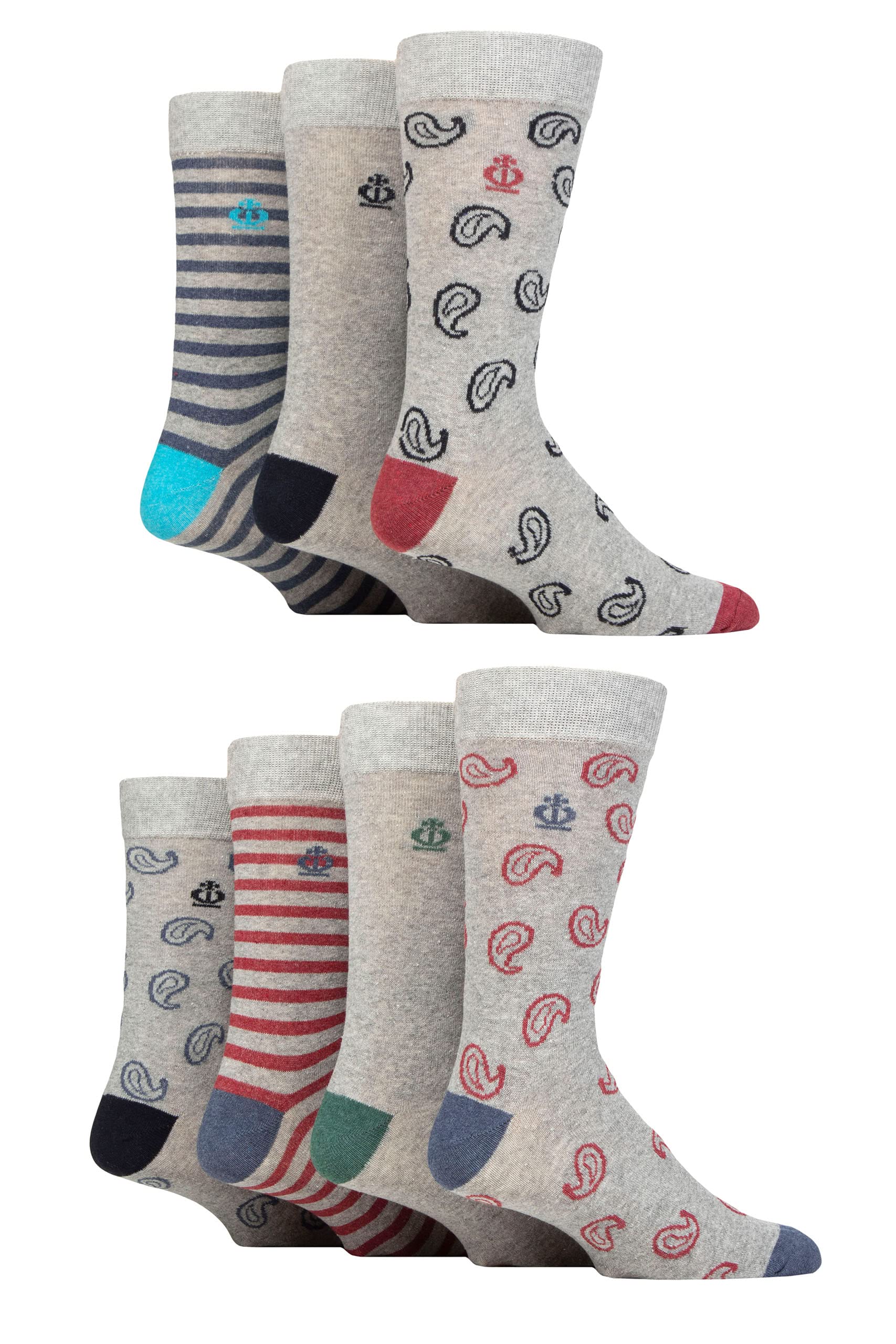 Jeff Banks Men's Swirl Light Grey Recycled Cotton Patterned Socks Pack Of 7 7-11