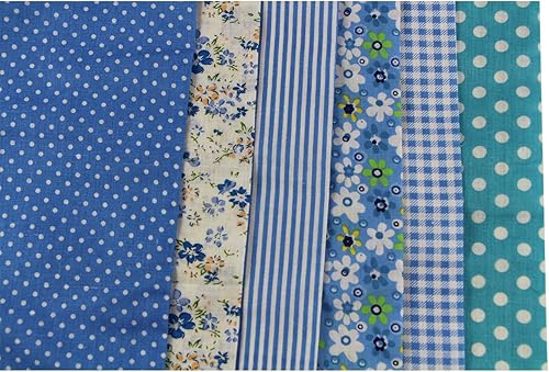 Miniatura 6 de UOOOM 6pcs 19.7x19.7 in Patchwork algodón tela DIY costura hecho a mano acolchado tela diferentes diseños (Tone-Blue)
