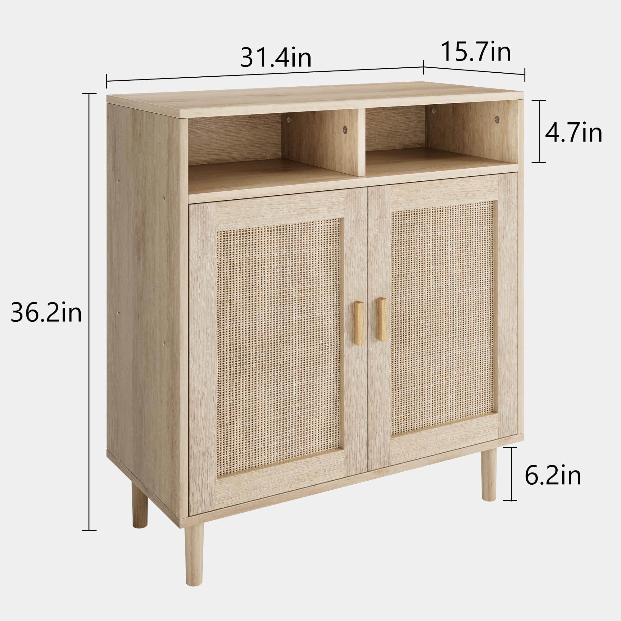 Sideboard Buffet Cabinet, Rattan Cabinet with 2 Doors, Accent Kitchen Storage Cabinet, Cupboard Console Table,Modern Coffee Bar Cabinet for Kitchen Dining Room Entryway Living Room, Natural Oak,36''H