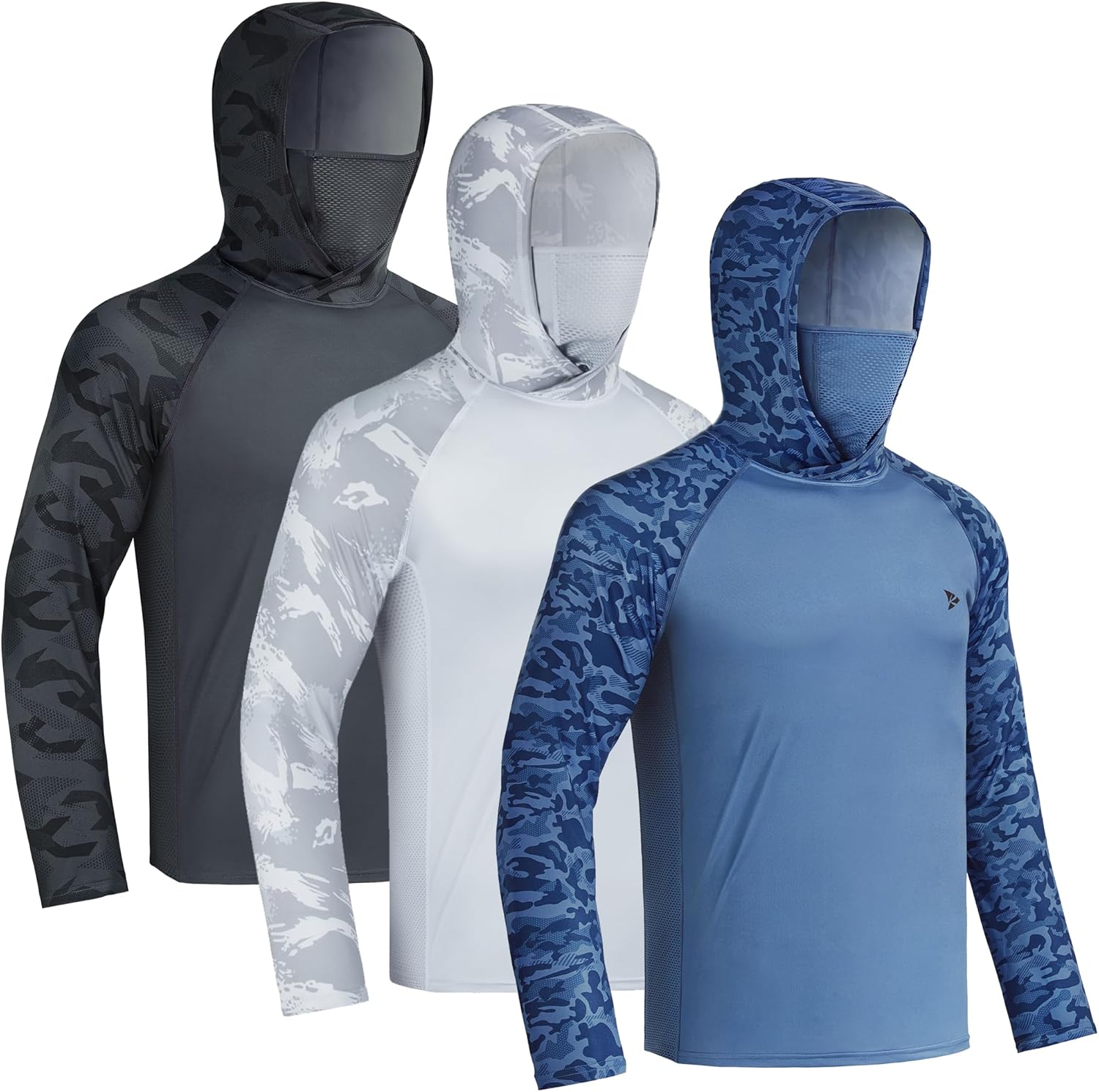 Rodeel UPF 50+ Men’s Long Sleeve Performance Fishing Hiking Sun Protection Shirt with Mask UV Neck Gaiter Hoodie