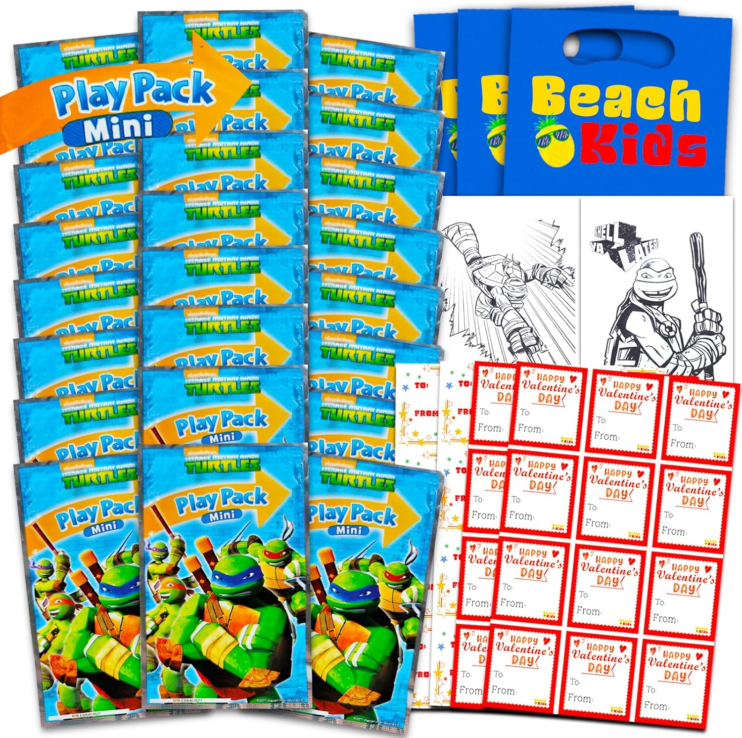 Teenage Mutant Ninja Turtles Valentine's Day Classroom Gift Exchange Bundle - 24 TMNT Mini Coloring Activity Books for School Valentines Cards, Stickers | Valentines Kids Party Favors
