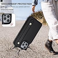 Vista 7 de Folosu Funda tipo cartera para iPhone 12/12 Pro con soporte para tarjetas, correa de mano para muñeca, soporte de bucle, bloqueo RFID, anillo
