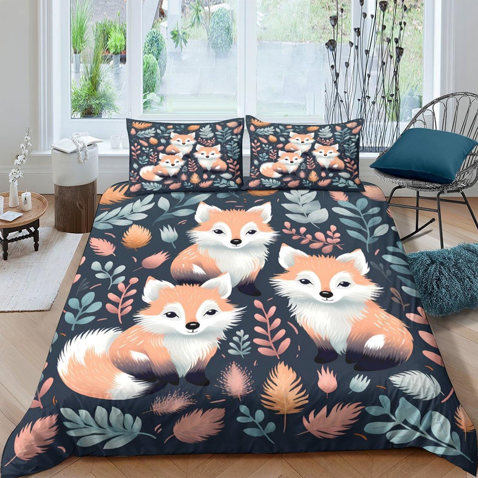 Ctjqhvkz Style-2 3D Printed Fox Forest Fitted Sheet Microfiber Non-Slip Bed Cover For Bedroom Dorm Mattress Protection Decor Single（135X200cm）