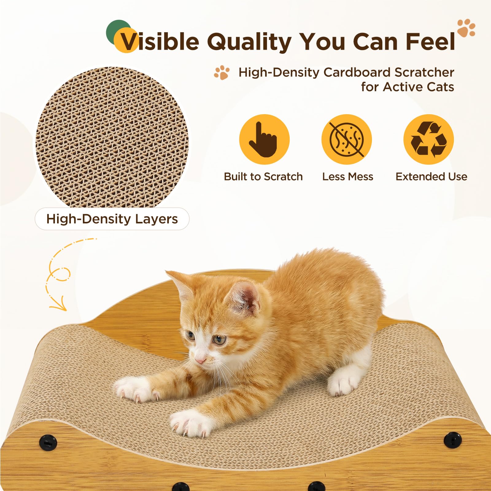 Gimars Griffoir pour Chat Compact 43 cm, Design Canapé Moderne en Carton Ondulé Renforcé avec Support Arrière en Bois - Idéal Petits Espaces & Appartements, Naturel