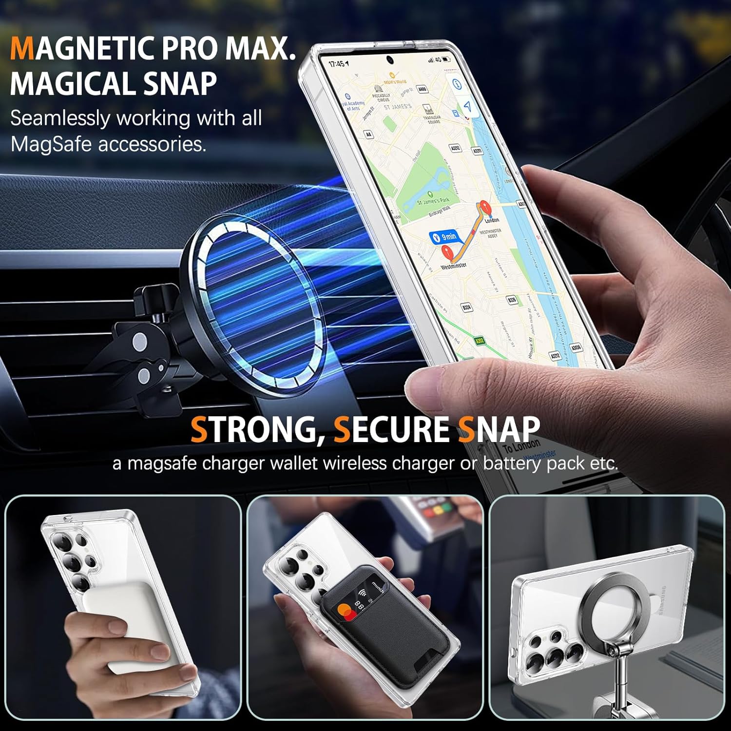 DUEDUE Magnetic Case Compatible with Samsung Galaxy S25 Ultra Case,Clear S25 Ultra Phone Case MagSafe Ring Holder Stand Drop Shockproof Protective Phone Cover Cases for Samsung S25 Ultra 6.9 inch - Image 3