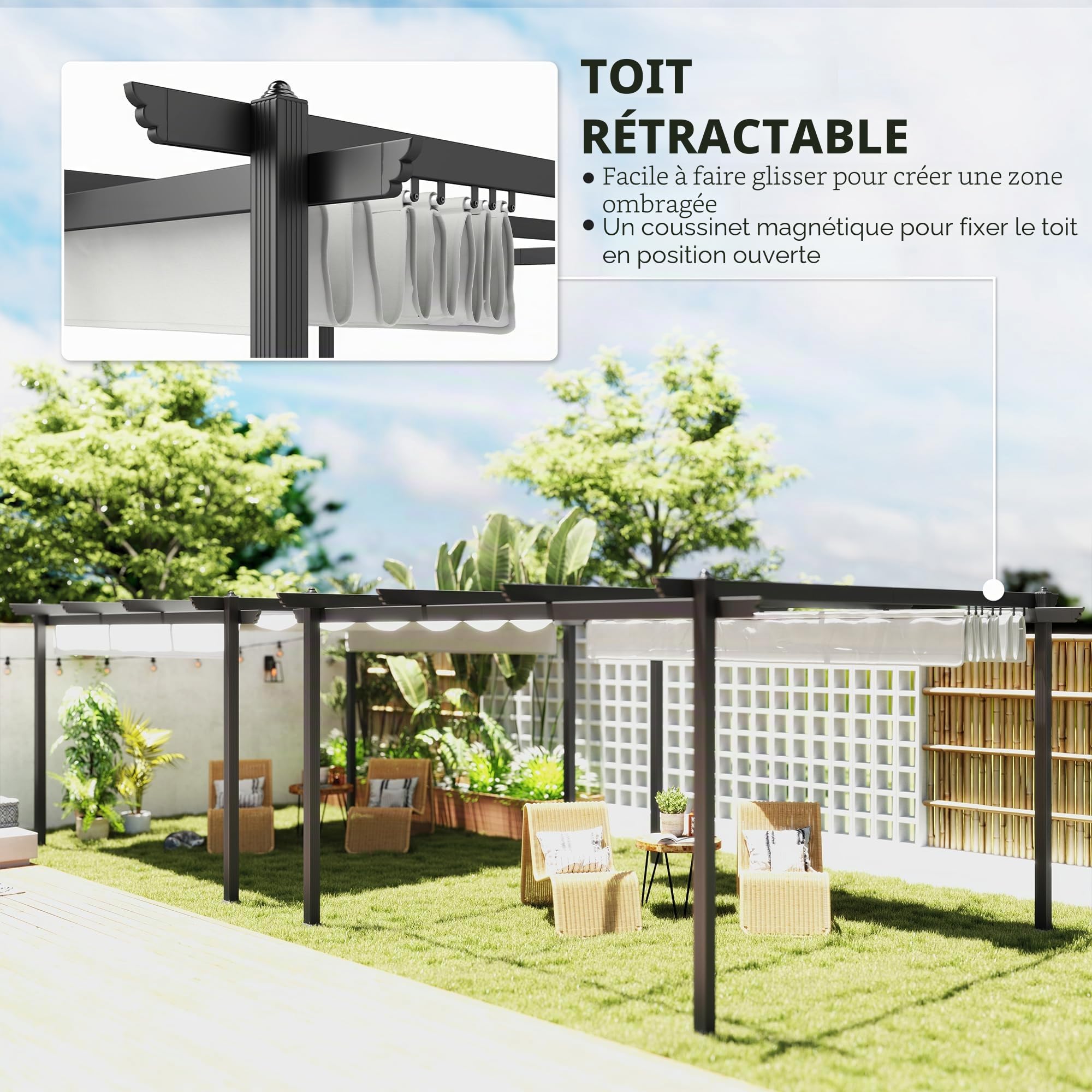 Outsunny 13'x13' Pergola toit rétractable cadre alu renforcé blanc