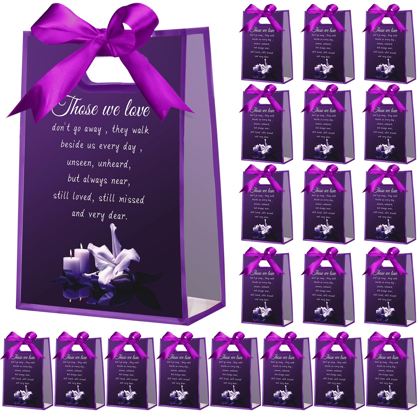 Shinylin 24 Pcs Funeral Gift Bag with Handle Reusable Clear Plastic Funeral Favor Guests Bag with Ribbon Clear Gift Wrapping for Sympathy Memorial Condolence Bereavement Celebration of Life(Purple)