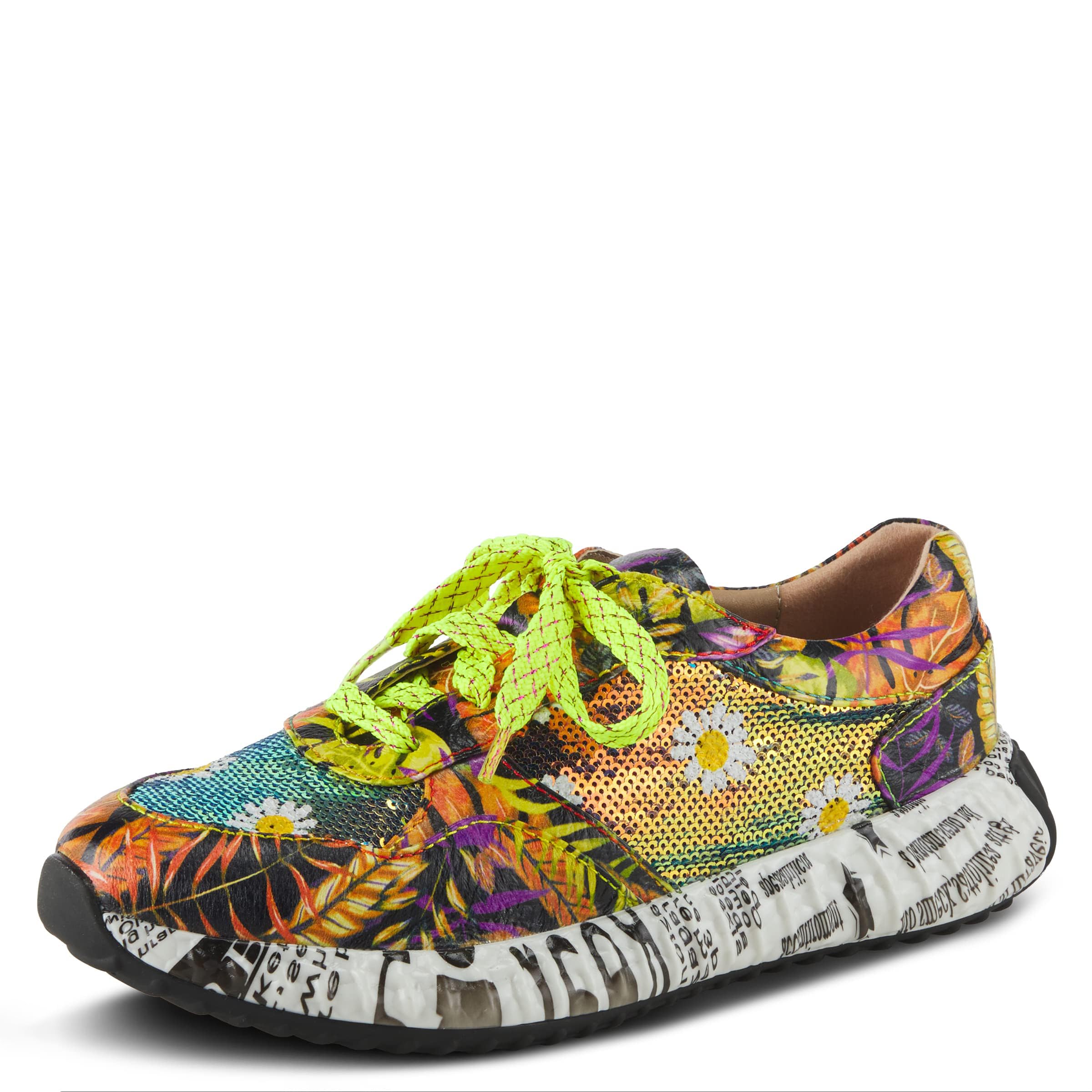 L'Artiste Women's ZINGY Lace-Up Fashion Sneakers – Embroidered Leather Casual Sneakers with Adjustable Comfort Fit