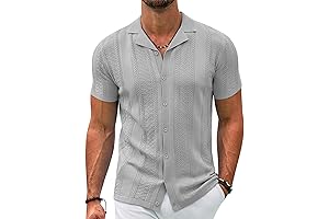 Men's Beach Shirt: Knit Short Sleeve Vintage Button Down