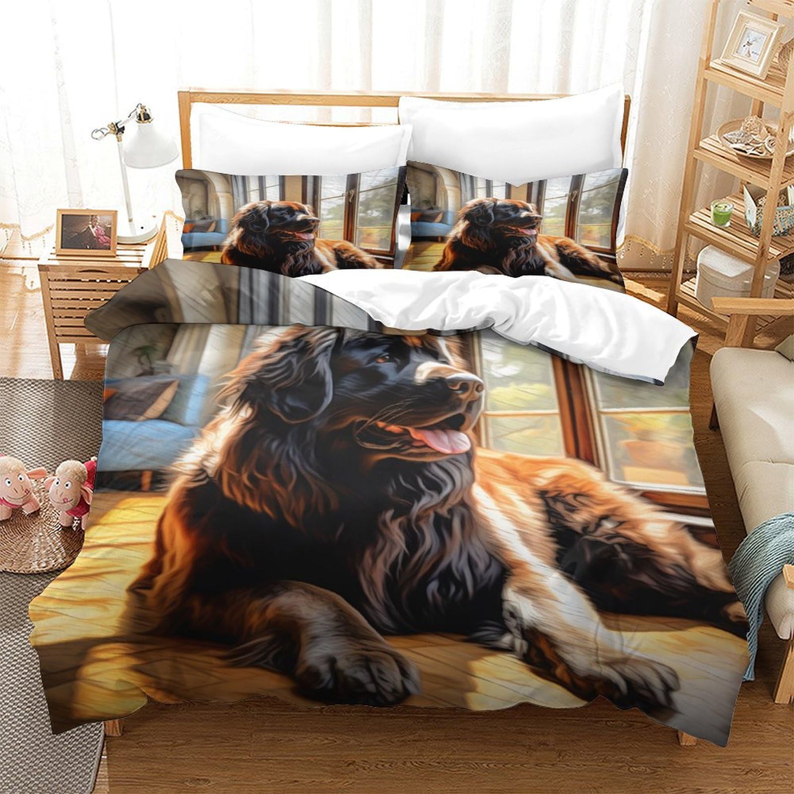 Ensemble de lit Mastiff tibétain 3D en microfibre respirante pour un sommeil ultra confortable