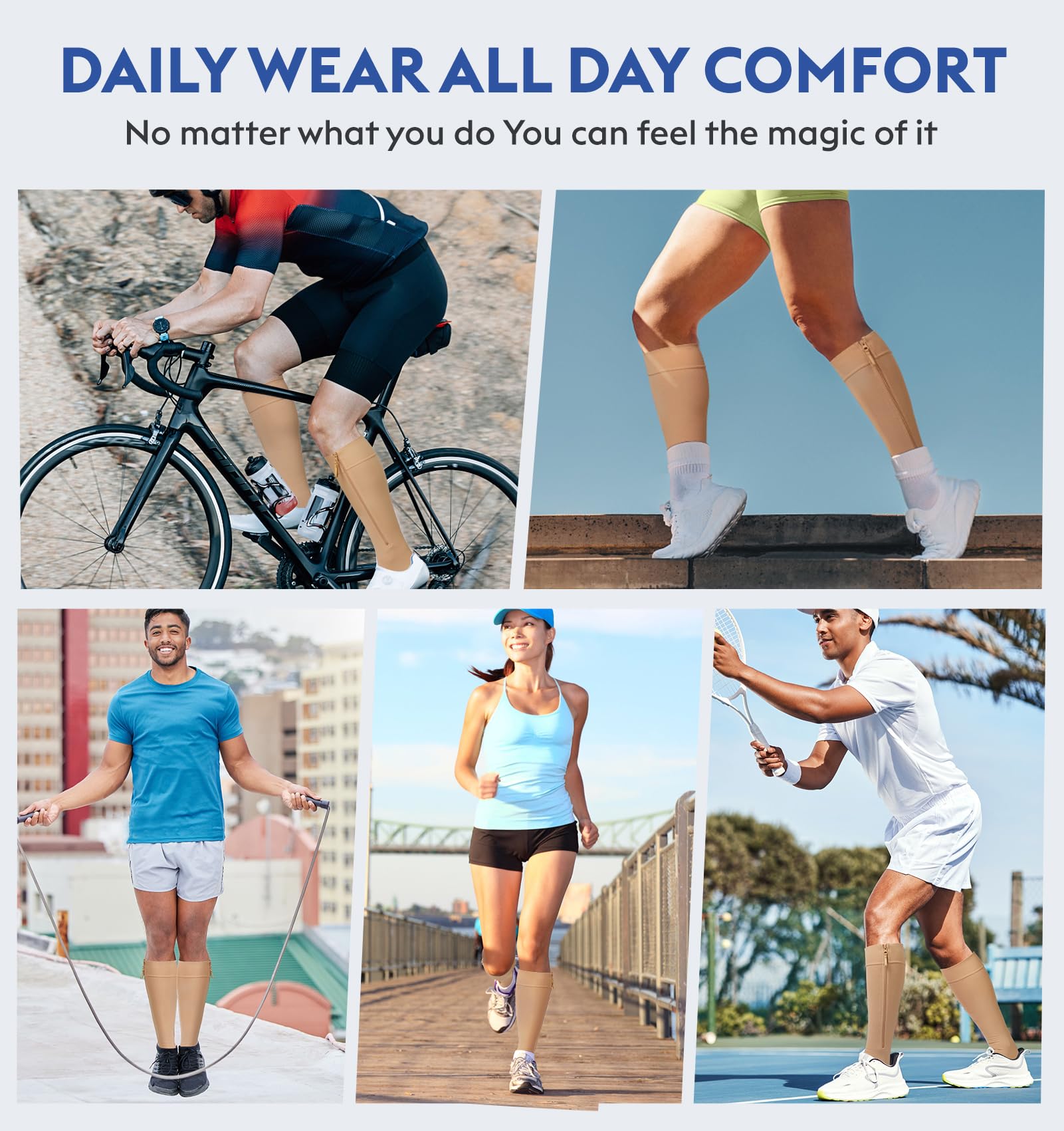 KEKING Medias de compresión médicas con cremallera, opacas, punta abierta, 2030 mmHg, calcetines de compresión graduados de rodilla y pierna alta, soporte para pantorrillas, unisex, DVT, venas
