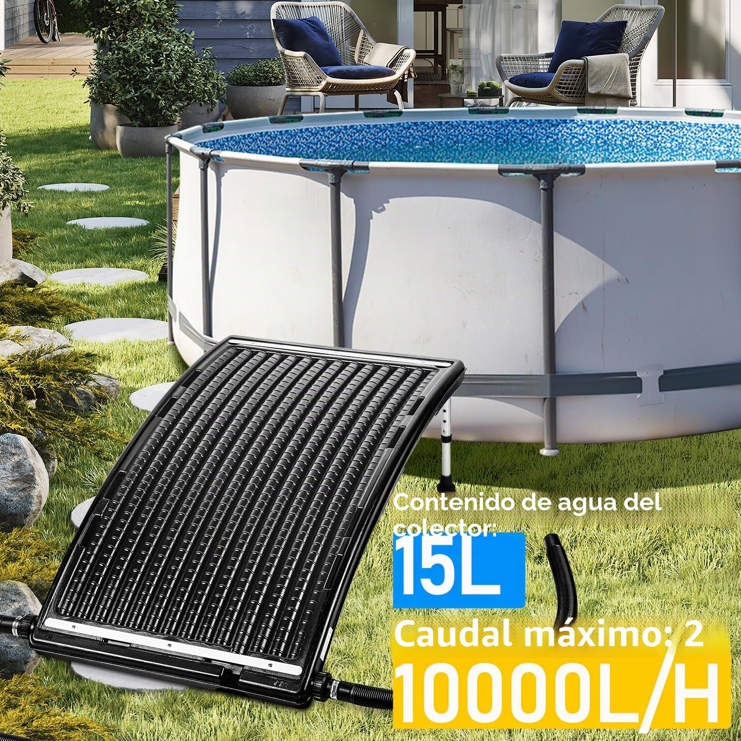 Jopassy Calefacción solar para piscina, panel solar, 113 x 69 x 35 cm, calefacción solar de 10000 L/H, conexión de 32 – 40 mm, calefacción solar ampliable, sistema solar para agua caliente, ducha de