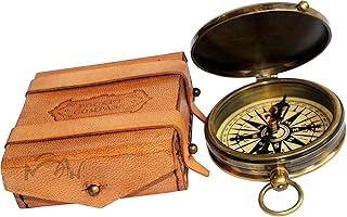 MAH ''Robert Frost Poem'' Engraved Antiquated Finish Brass Compass with Case.