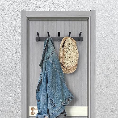 Miniatura 5 de Perchero montado en la pared, 5 ganchos para colgar abrigos, riel de metal resistente de doble gancho, perchero con ganchos, perchero de montaje en