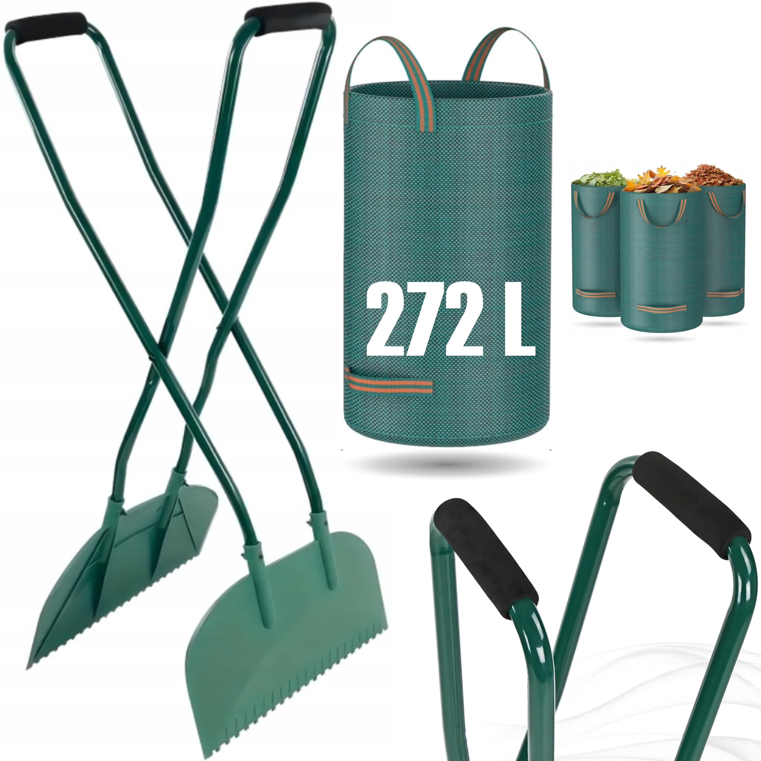 Pinza per Foglie con Manico, ergonomica 95 cm | Gratis con Sacco da Giardino da 272L | raccogli Foglie, Erba e rifiuti da Giardino