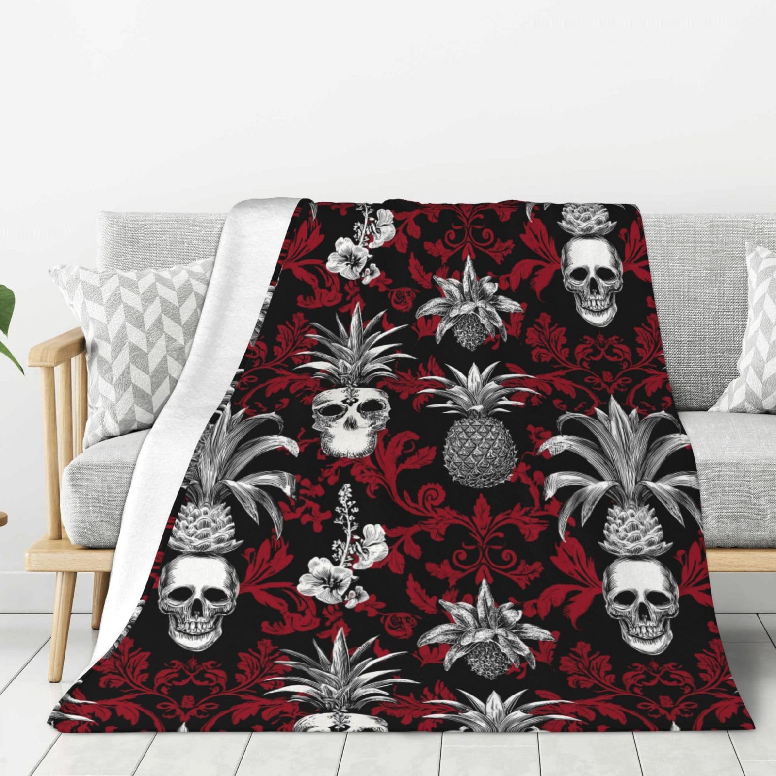 Couverture douce lit plaid flanelle crâne ananas gothique camping