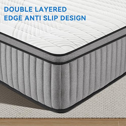 Miniatura 6 de Colchón tamaño King, colchón King de 10 pulgadas en una caja, resortes embolsados individualmente, colchón híbrido de espuma viscoelástica, alivio