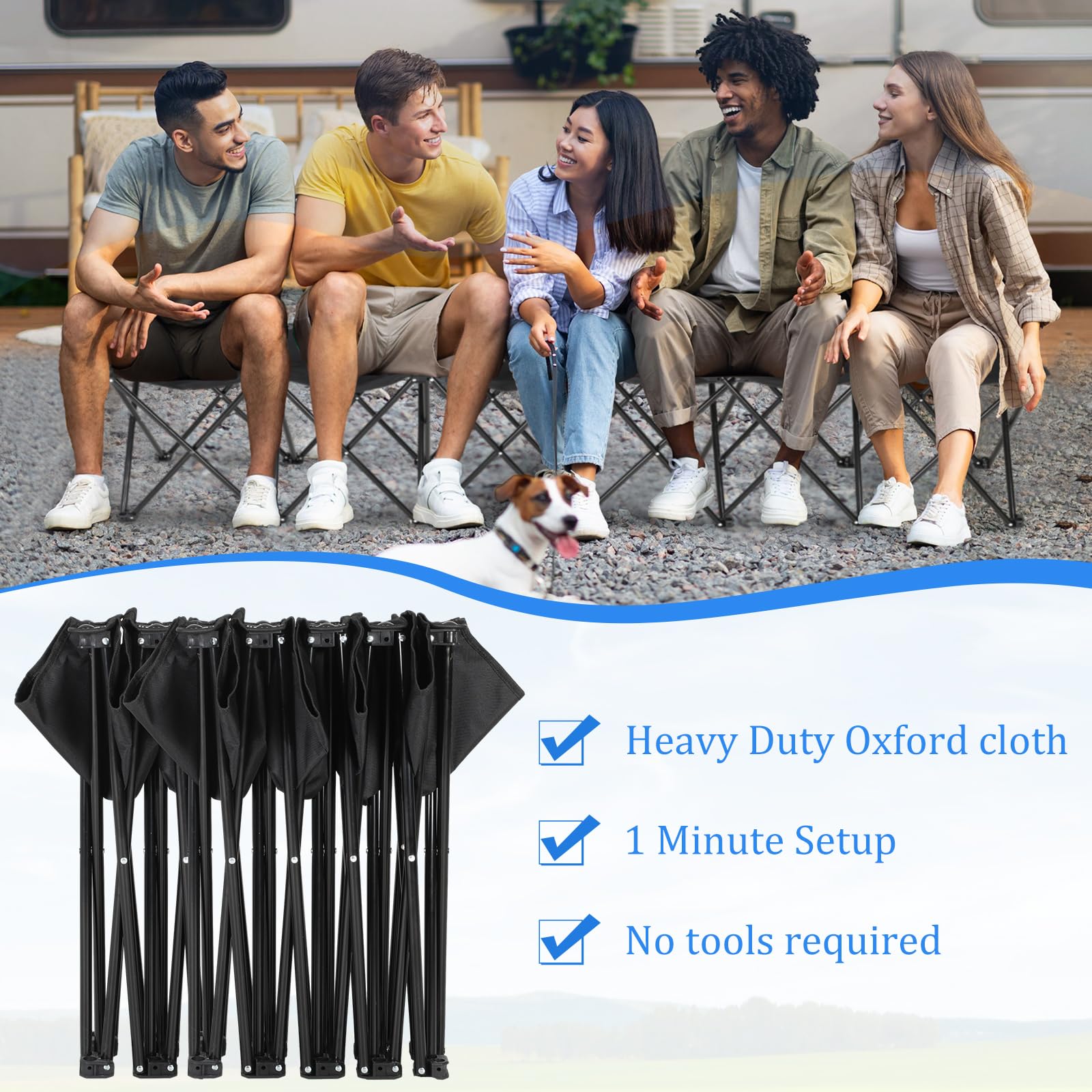 Banco portátil de equipo de 2 piezas, banco plegable para deportes de equipo con bolsa de transporte, sillas laterales plegables impermeables para deportes al aire libre, fútbol, fútbol 4