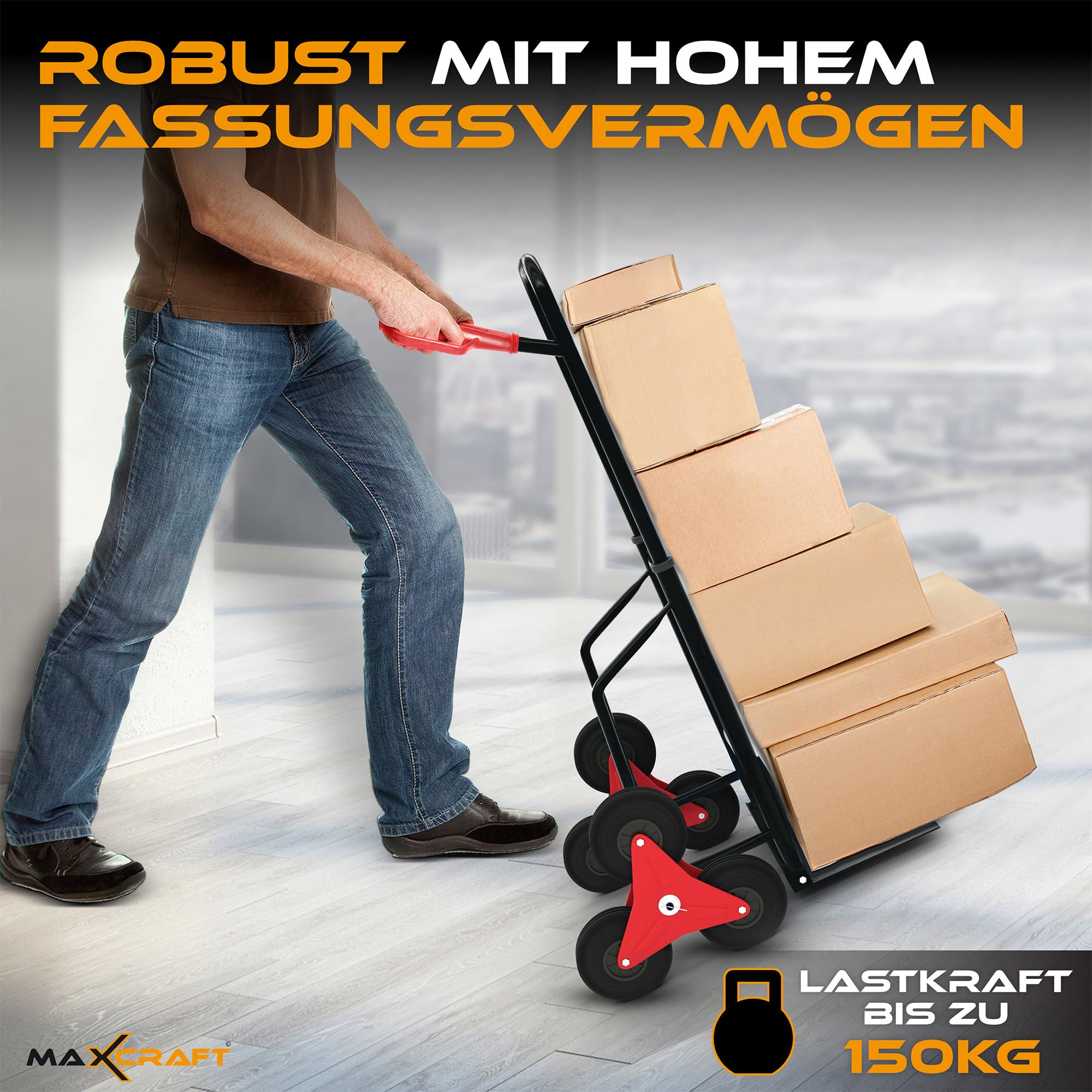 MAXCRAFT Zak Truck Heavy Duty tot 150 kg Hand Truck Trapklimmer Trolley Opvouwbare Barrow & Cart