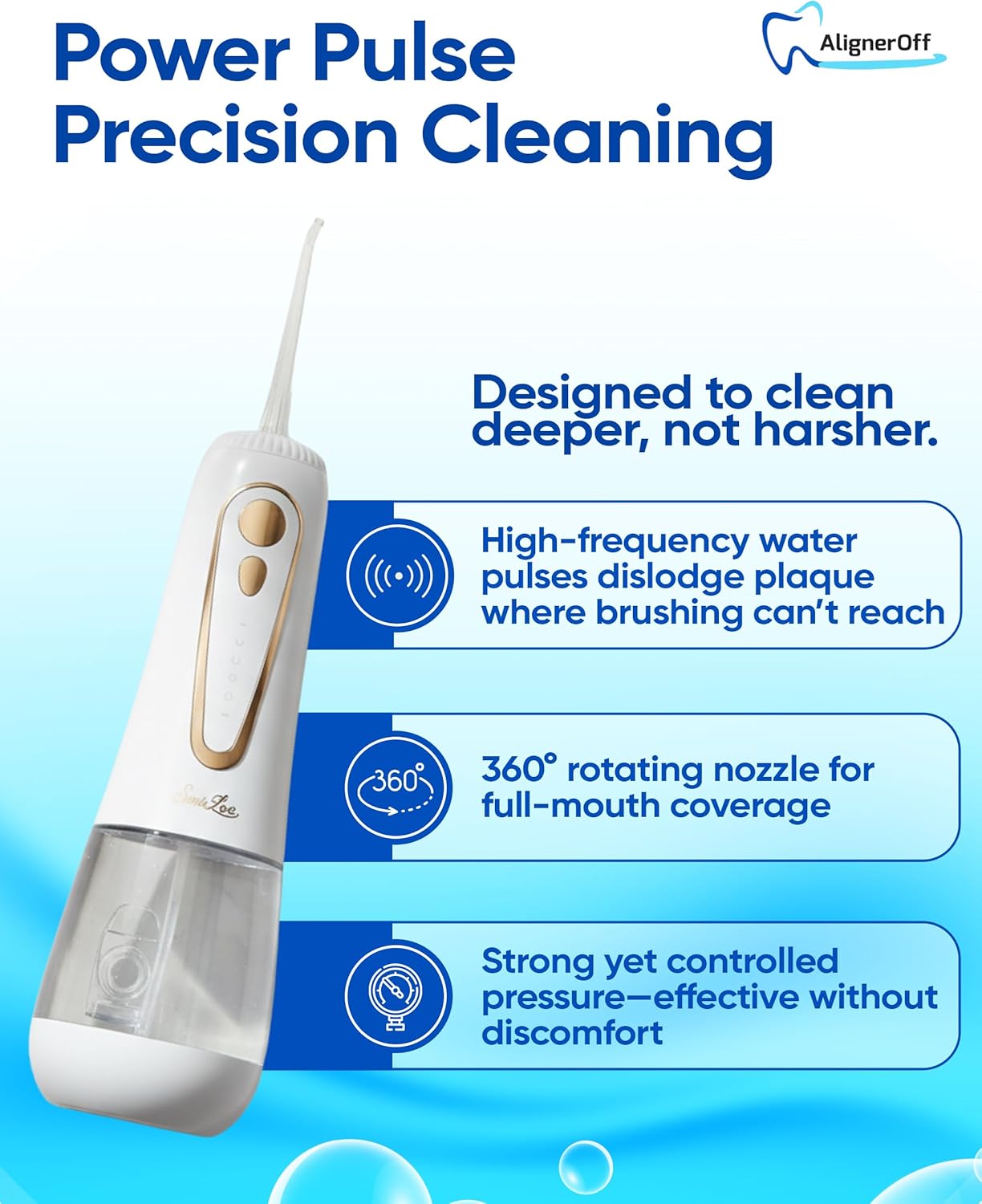 SparkLux Cordless Water Flosser – Portable Rechargeable Oral Irrigator, Waterproof Design, Multiple Pressure Modes |Sleek White Finish with Rose-Gold Trim