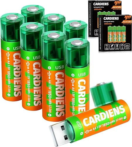 Miniatura 9 de Baterías AA recargables USB integradas de 1850 mWh de litio recargables AA de 1.5 V doble A batería con indicador de carga LED, paquete de 4