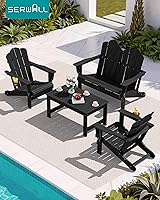 Vista 2 de SERWALL Mesa de centro al aire libre, mesa de centro de HDPE Patio para exterior, rectangular, negro