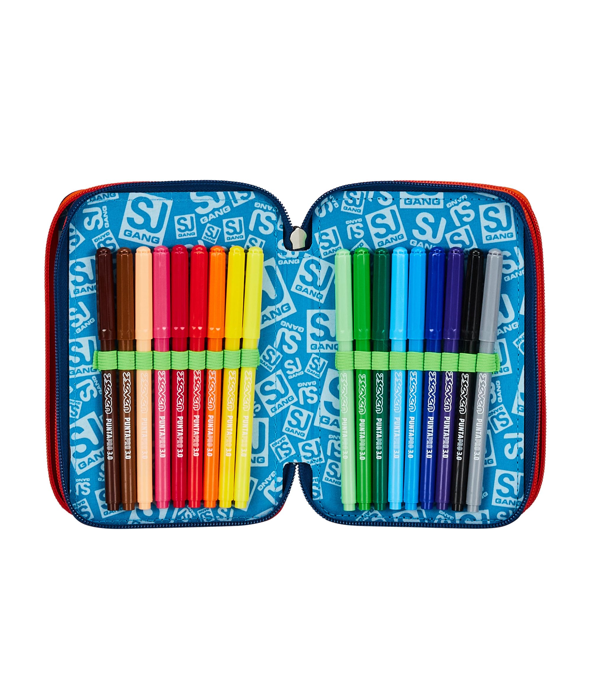 SJ GANG STYLE JAM GANG Astuccio Scuola 3 Zip, Blu, Spaceship Trip, Portapenne Triplo Scomparto Completo Di Penne, Matite, Colori, Accessori Zaino, Elementari, Medie, Bambino