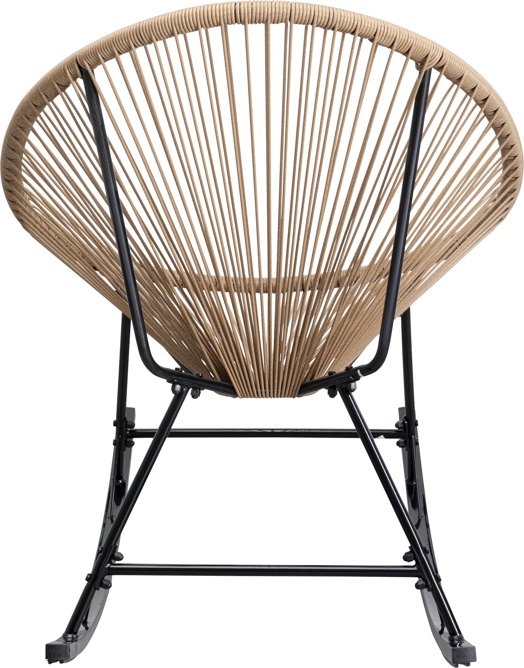 Kare Design Schaukelstuhl Acapulco, Natur, Indoor und Outdoor Stuhl im Retro-Design, Schaukelsessel, Gartenstuhl für Balkon, Garten, Terrasse, Schwarzes Stahlgestell, 85x73x95 cm (HxBxT)