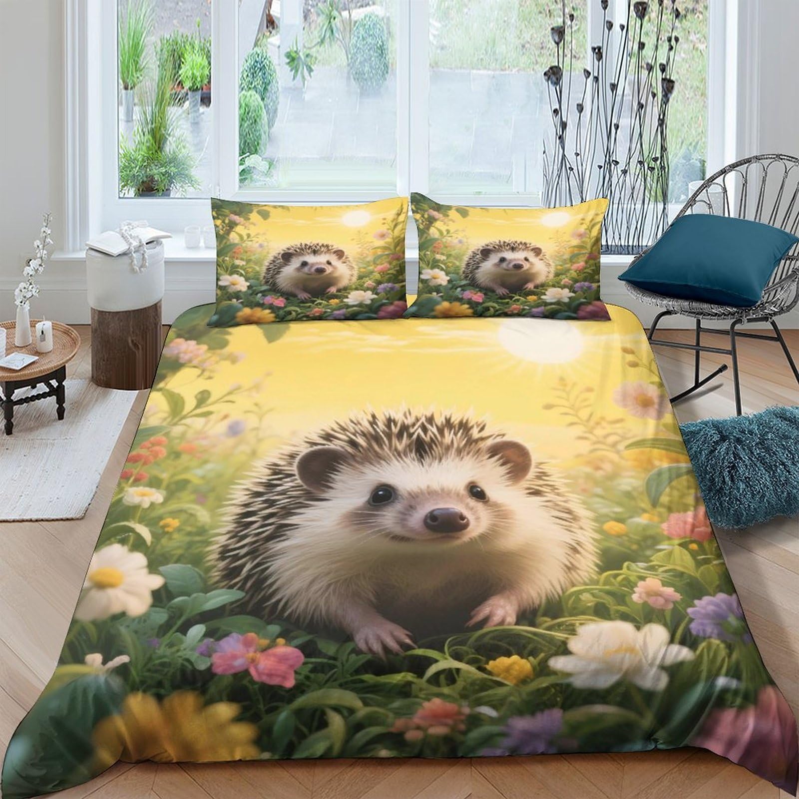Ctjqhvkz Style-7 3D Printed Hedgehog Flower Fitted Sheet Microfiber Soft Anti-Slip Animal Meadow Mattress Cover For Bedroom Guest Room Decor Single（135X200cm）