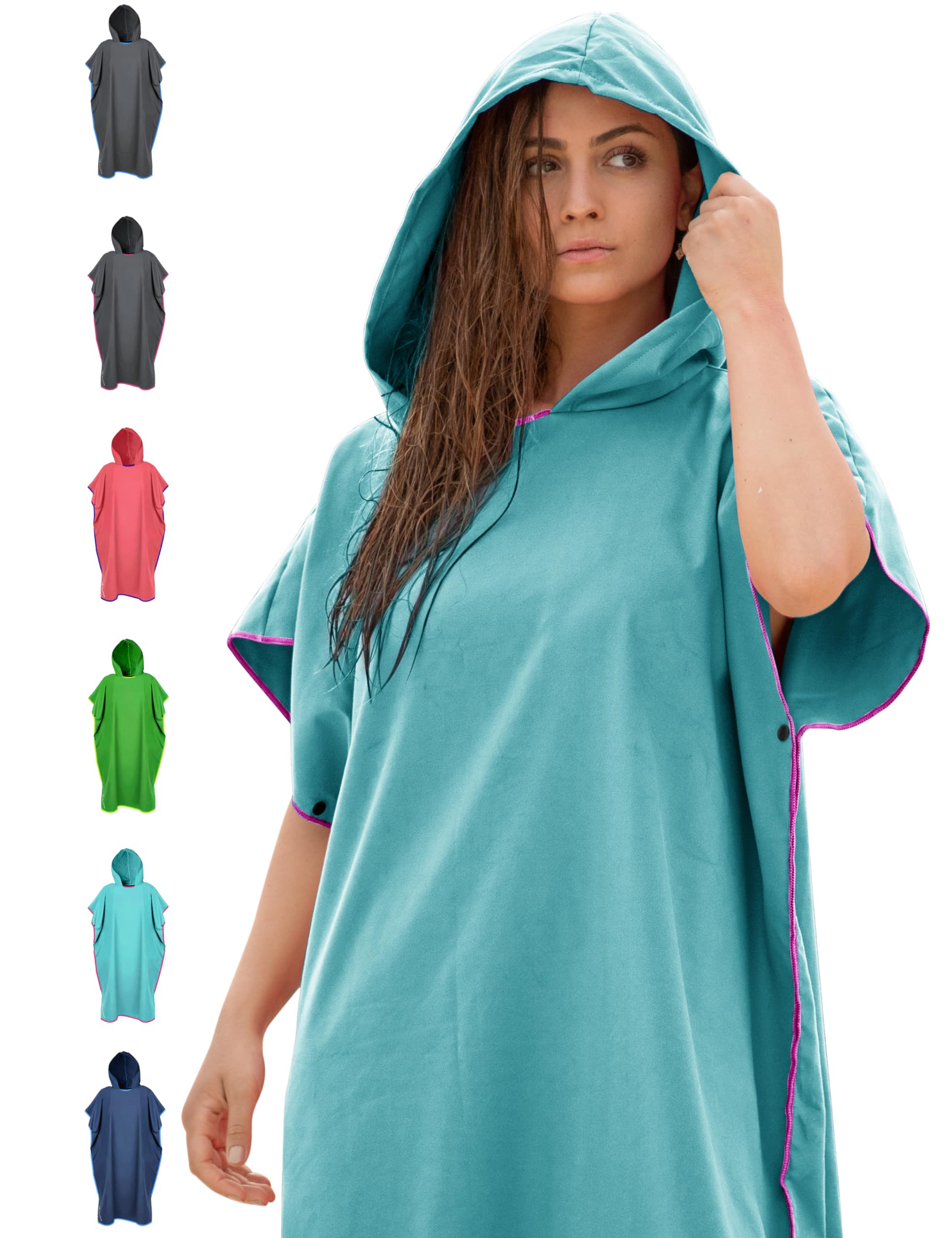 NirvanaShape Toalla Poncho 2 en 1 de Microfibra para Adultos – Albornoz de Secado Rápido y Ayuda para Cambiarse, Ideal para Viaje, Surf, Camping, Sauna y Playa