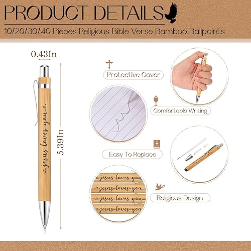Miniatura 3 de 20 juegos de regalo cristiano incluyen Jesús te ama, bloc de notas inspirador, bolígrafo de bambú retráctil, llavero de madera religioso, bolsas de