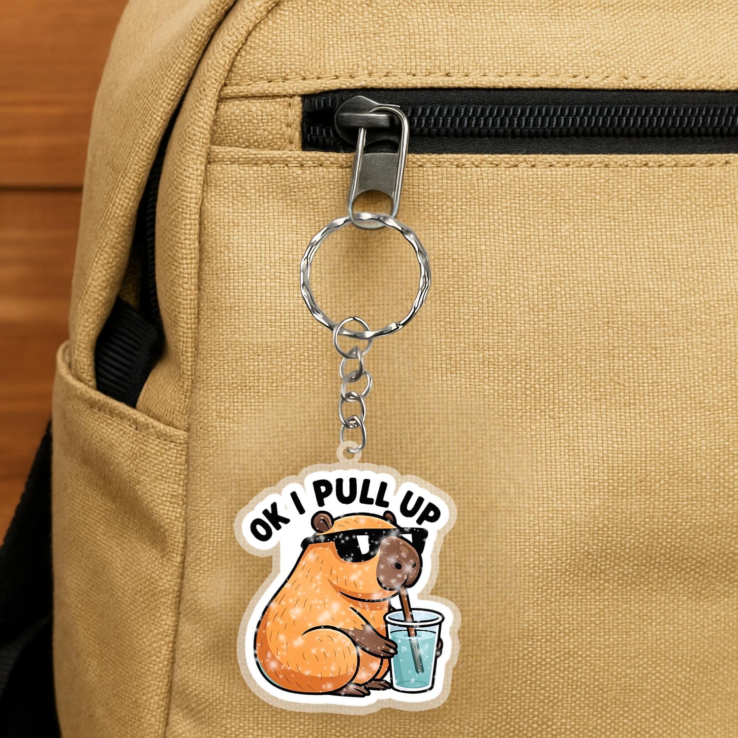 Capybara Keychain (2 Pcs) Funny Acrylic Key Ring, OK I PULL UP image 3