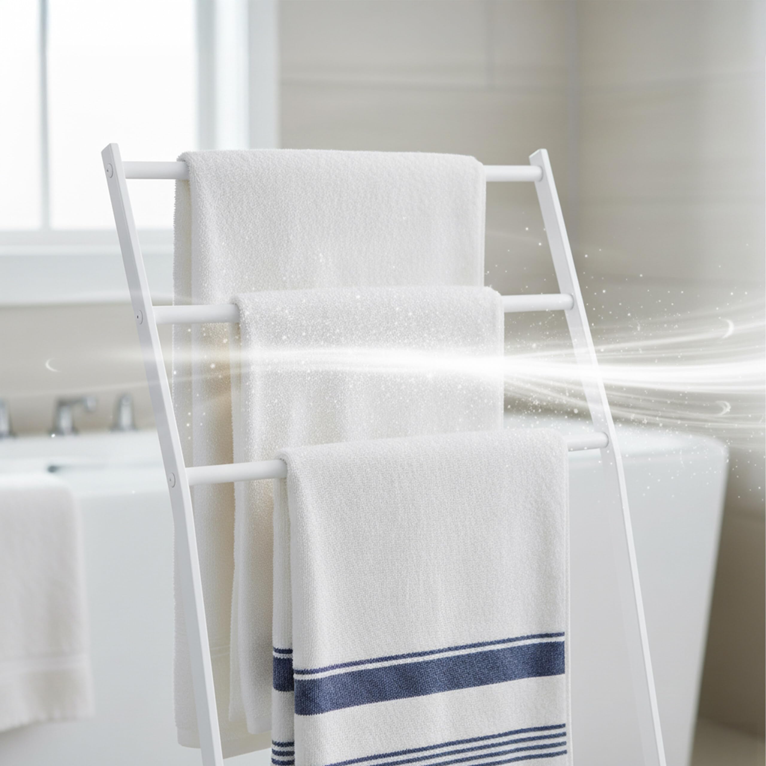 Porte-Serviettes Relaxdays sur Pied, 3 barreaux, pour Serviettes & vêtements, H x L x P : 86 x 58 x 30 cm, Fer, Blanc