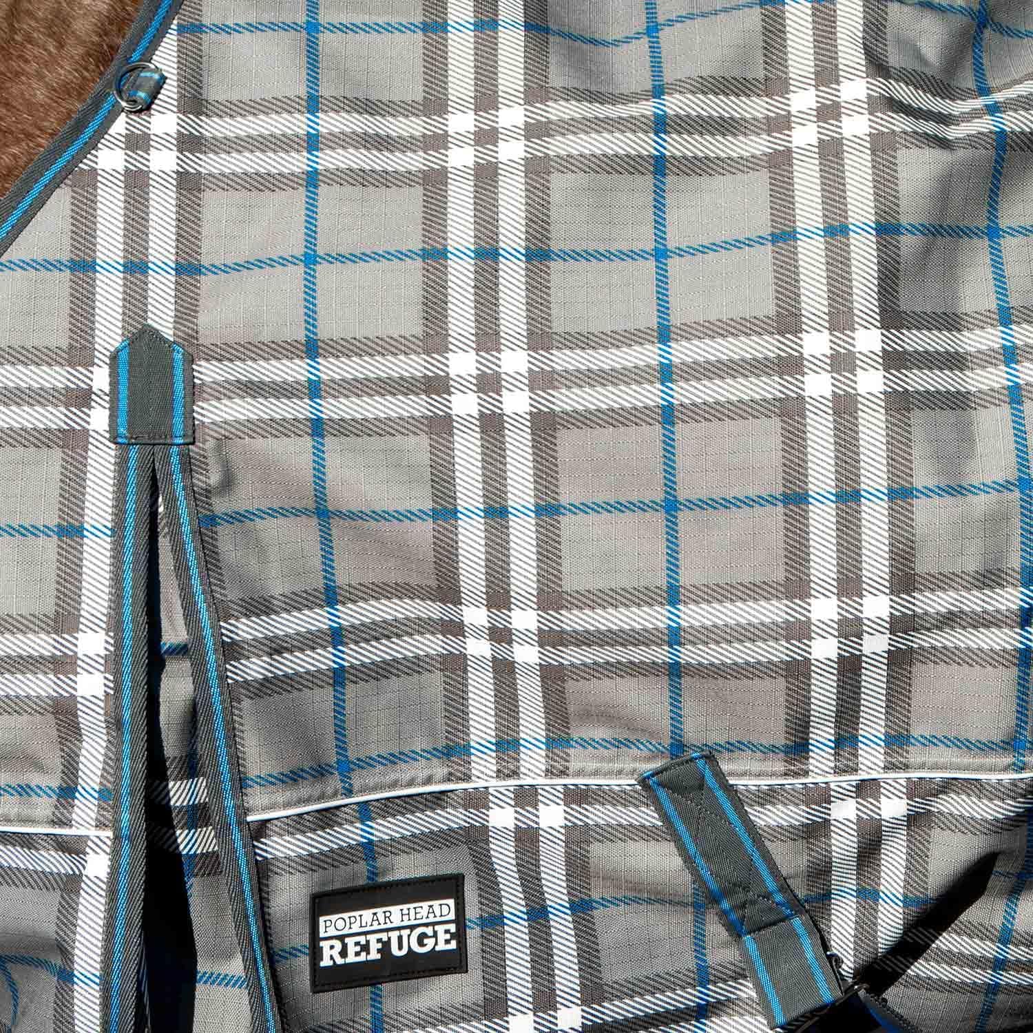 Jeffers Poplar Head Refuge 1200D, Hamilton Blue & Slate Plaid, 78" - Turnout Blanket, Waterproof, 240g Polyfill, Adjustable Chest, Belly Surcingles, Hind Leg Straps, Tail Flap, Horse Blanket