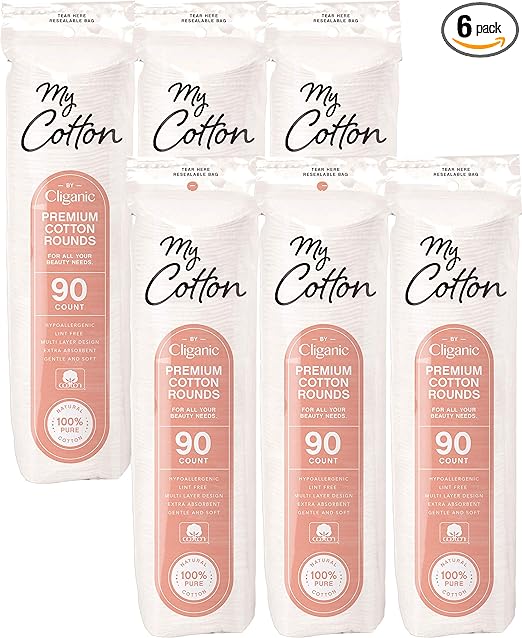 Cliganic Premium Cotton Rounds for Face (540 Count) | Hypoallergenic, Lint-Free Makeup Remover Pads